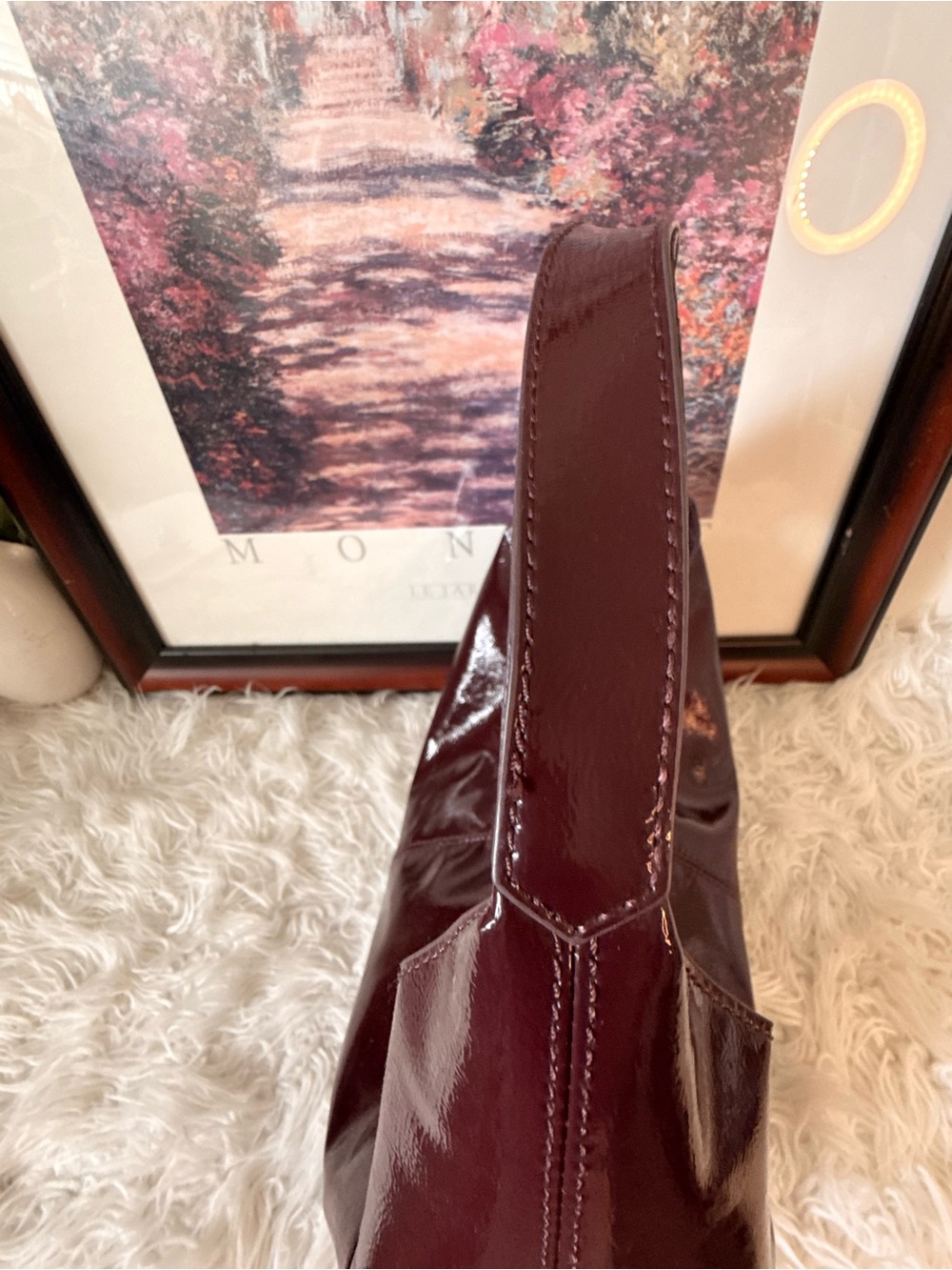 ZARA Vintage-Glossy Burgundy Women’s Shoulder Bag - Picture 6 of 7